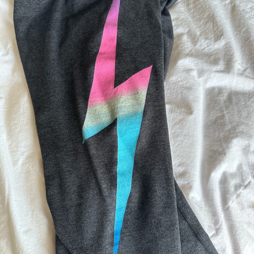 Aviator Nation Charcoal Leggings with Vibrant Lightning Bolt - Picture 3 of 6